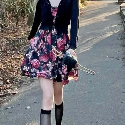 Dark Rose Floral Mini Dress Designer Arilf Summer 2022