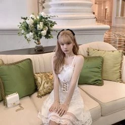Peiliee Shop X Chic Memories New Arrivals [Premium Selected Brand] Swan Lake Memory Romantic Lace Mini Dress