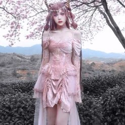 Blood Supply Summer 2022 Sakura Dream Velvet Corset Top With Sleeves