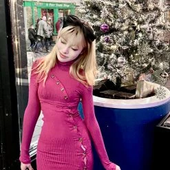 [Arilf] Pinkrose Bodycon Style Knit Dress Set