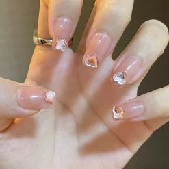 Peiliee Shop Crystal Heart Sticky Nails Set Summer 2022