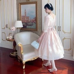 Sweet Piknis New Arrivals [Premium Selected] Princess Melody Golden Pattern Vintage Gown Evening Dress