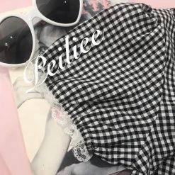 Peiliee Shop New Arrivals [By Peiliee] Afternoon Tea At Tiffany Gingham Babydoll Mini Dress Lolita 1997 Style