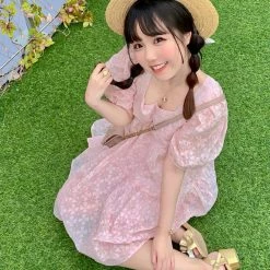 Rose Candy Rose Love Baby Doll Puff Sleeves Dress