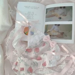 Peiliee Shop [Limited Edition] Strawberry Milk Lace Pantie New Arrivals