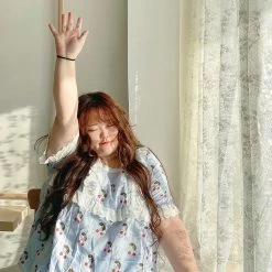 DAJUN [Curve Beauty] Cherry Lace Lounge Wear Dress Set New Arrivals