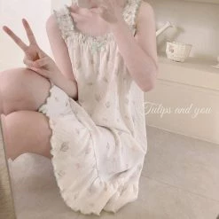 RIBERRY [Petite] Tulips And You Soft Lounge Wear Dress Pjs New Arrivals