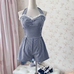New Arrivals [Customized All Sizes] Sweet Sailor Gingham Babydoll Jumpsuit / Dress