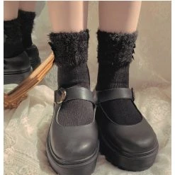 Peiliee Shop [3 Pairs Set] Neutral Christmas Faux Fur Pom Pom Socks New Arrivals