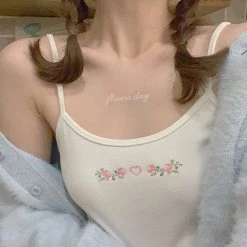 RIBERRY [Basic] Rose Romance Floral Embroidered Vest Top