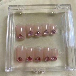 Peiliee Shop Crystal Heart Sticky Nails Set Summer 2022