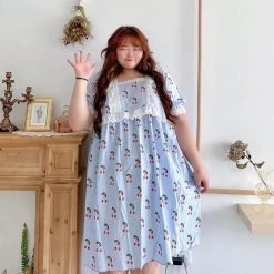 DAJUN [Curve Beauty] Cherry Lace Lounge Wear Dress Set New Arrivals