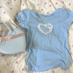 RIBERRY [Petite] I’m Happy With You Lace Heart Shirt
