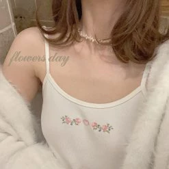 RIBERRY [Basic] Rose Romance Floral Embroidered Vest Top