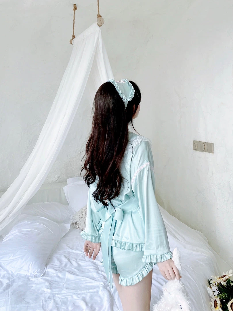 Summer Joy New Arrivals Angelic Mint Satin Lounge Wear Set 4 Summer Joy New Arrivals Angelic Mint Satin Lounge Wear Set