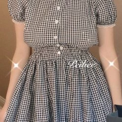 Peiliee Shop [Sweden Warehouse] By Peiliee - Afternoon Tea At Tiffany Gingham Babydoll Mini Dress Lolita 1997 Style