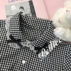 Peiliee Shop [Sweden Warehouse] By Peiliee - Afternoon Tea At Tiffany Gingham Babydoll Mini Dress Lolita 1997 Style