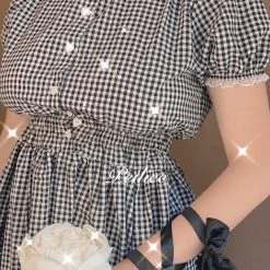 Peiliee Shop [Sweden Warehouse] By Peiliee - Afternoon Tea At Tiffany Gingham Babydoll Mini Dress Lolita 1997 Style