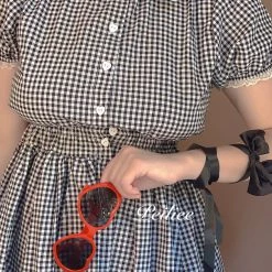Peiliee Shop [Sweden Warehouse] By Peiliee - Afternoon Tea At Tiffany Gingham Babydoll Mini Dress Lolita 1997 Style
