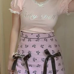 Peiliee Shop [Exclusive To PeilieeShop] Sweet Doll Pastel Pink Double Ribbon Mini Skirt