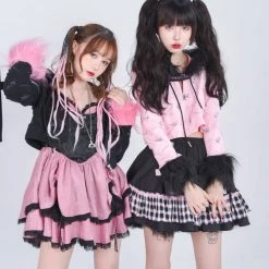 Evil Tooth Gothic Heart Faux Fur Hoody Y2k