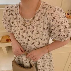 Peiliee Shop New Arrivals [Premium Selected] Romantic Melody Floral Cotton Dress