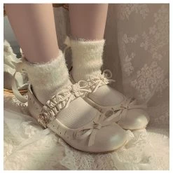 Peiliee Shop [3 Pairs Set] Neutral Christmas Faux Fur Pom Pom Socks New Arrivals