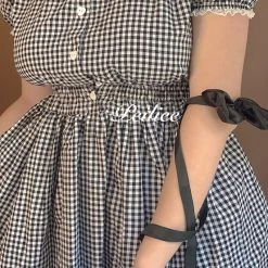 Peiliee Shop New Arrivals [By Peiliee] Afternoon Tea At Tiffany Gingham Babydoll Mini Dress Lolita 1997 Style