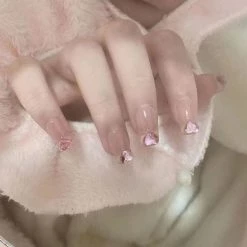 Peiliee Shop Crystal Heart Sticky Nails Set Summer 2022