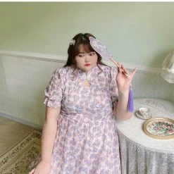 DAJUN [Curve Beauty] Galaxy Candy Floral Chiffon Dress