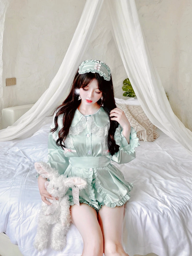 Summer Joy New Arrivals Angelic Mint Satin Lounge Wear Set 8 Summer Joy New Arrivals Angelic Mint Satin Lounge Wear Set