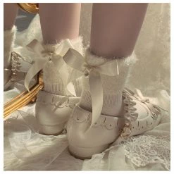 Peiliee Shop [3 Pairs Set] Neutral Christmas Faux Fur Pom Pom Socks New Arrivals