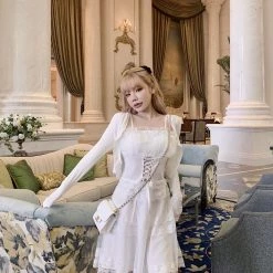 Peiliee Shop X Chic Memories New Arrivals [Premium Selected Brand] Swan Lake Memory Romantic Lace Mini Dress