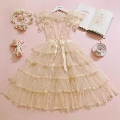 Le Flacon Leflacon [Pre-order] 'Long Vacation' Dreamy Dot Lace One-piece New Arrivals