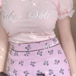 Peiliee [Mid Season Sale ] Sweet Doll Pastel Pink Double Ribbon Mini Skirt New Arrivals