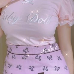 Peiliee [Mid Season Sale ] Sweet Doll Pastel Pink Double Ribbon Mini Skirt New Arrivals