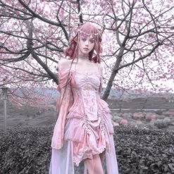 Blood Supply Summer 2022 Sakura Dream Velvet Corset Top With Sleeves