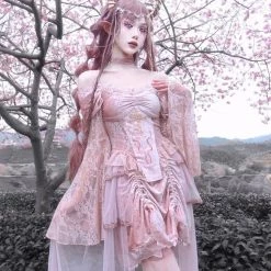 Blood Supply Summer 2022 Sakura Dream Velvet Corset Top With Sleeves