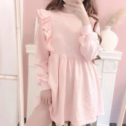 Peiliee Shop X RUAI [Mid Season SALE] When Cotton Candy Met Peach Mousse Long Sleeve Babydoll Dress