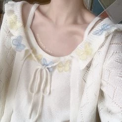RIBERRY [Basic] Butterfly Aroma Cardigan Vest Top Set New Arrivals