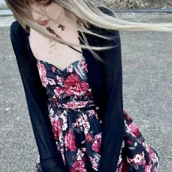 Dark Rose Floral Mini Dress Designer Arilf Summer 2022