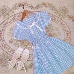 [Customized] Cloud Sailor Blue Gingham Babydoll Dress New Arrivals