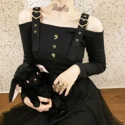 RIBERRY New Arrivals [Basic] Black Pink Y2k Girls Top