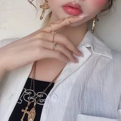 Akane [18k Gold Plated] Your Healing Angel Cross Chain Ring Set New Arrivals