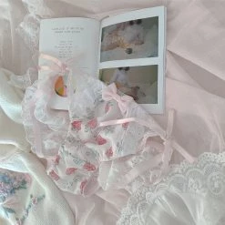 Peiliee Shop [Limited Edition] Strawberry Milk Lace Pantie New Arrivals