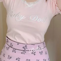 Peiliee [Mid Season Sale ] Sweet Doll Pastel Pink Double Ribbon Mini Skirt New Arrivals