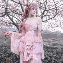 Blood Supply Summer 2022 Sakura Dream Velvet Corset Top With Sleeves