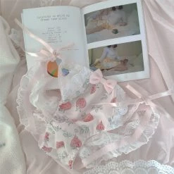 Peiliee Shop [Limited Edition] Strawberry Milk Lace Pantie New Arrivals