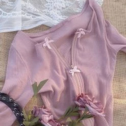 Sorozién Wild Rose Dust Pink Double Zipper Cardigan