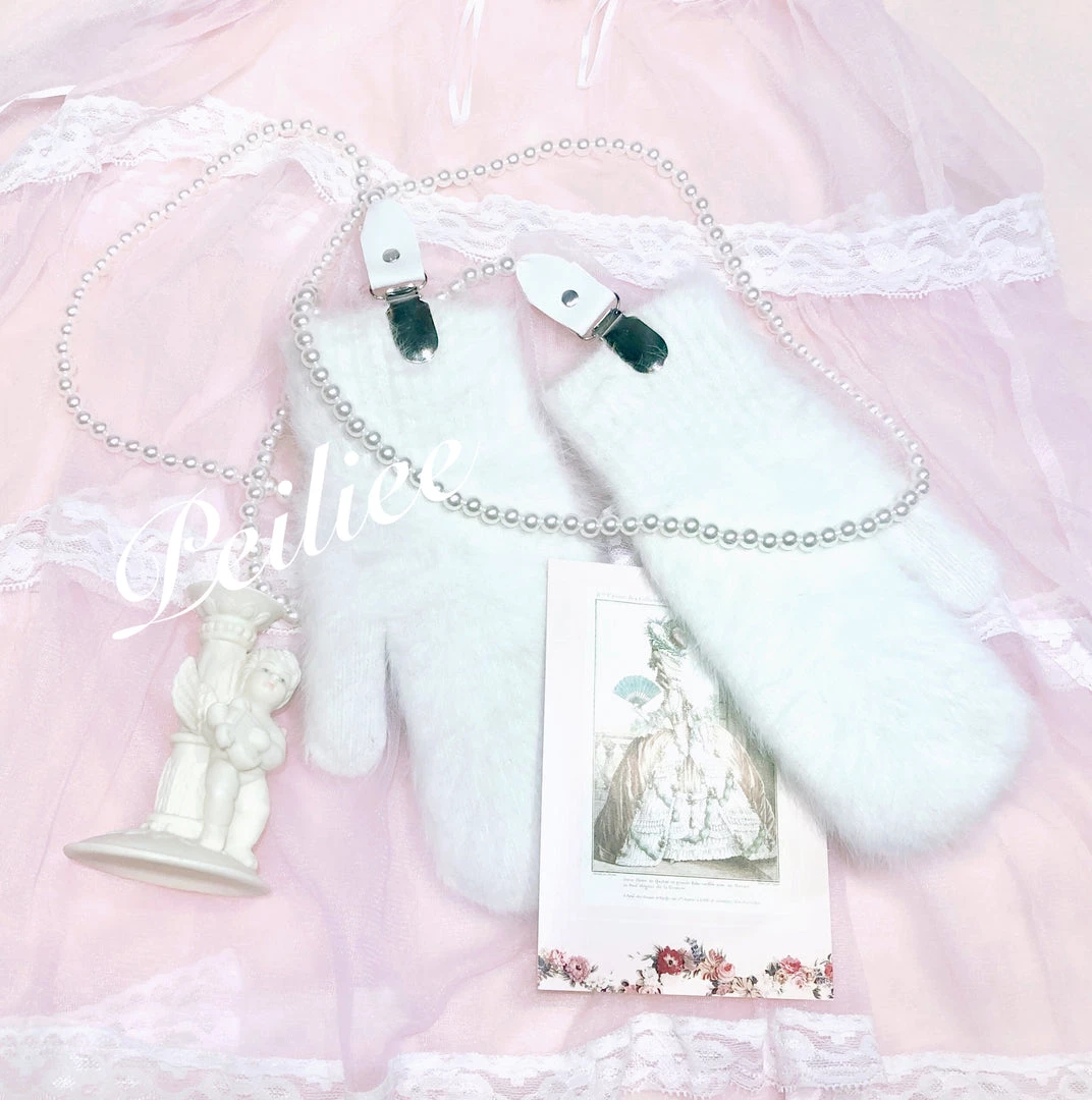 Peiliee Shop Snow Fairy Pearl Chain Fluffy Gloves Set 1 Peiliee Shop Snow Fairy Pearl Chain Fluffy Gloves Set